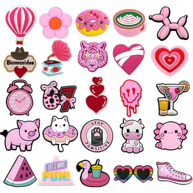 1/25pcs Pink Shoe Charms Balloon Dog Pig Salamander Shoe Decorations Flowers Heart Sandals Pins For Women Girls Clog Buckles