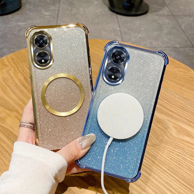 Shockproof Clear Magnetic Ring Phone Case For OPPO A15S A16S A53S A54S A57S A77S A77 A78 A79 A96 A74 4G A1K A3 Pro Glitter Cover