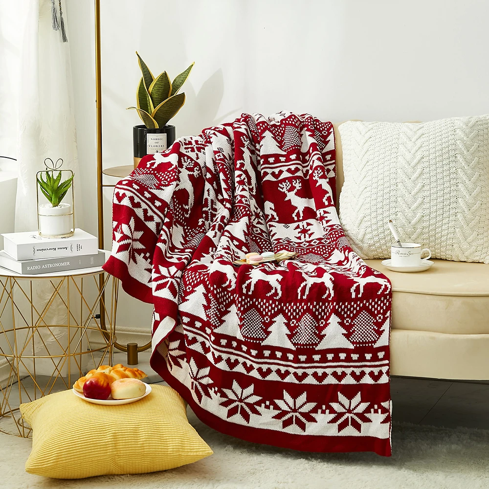 

Christmas Blanket Knitted Blanket Cover Winter Acrylic Air Conditioner Jacquard Nap Blanket Christmas Universal Blankets Gifts