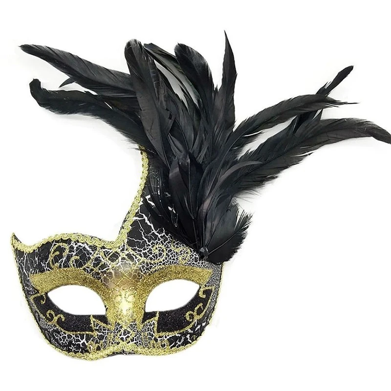 Feather Women Masquerade Masks Flower Fashion All-match Carnival Christmas Easter Halloween Show Cosplay Party Accessories Black