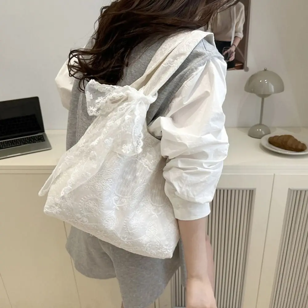 

Shopping Tote Bag Lace Shoulder Bag Korean Style Kawaii Simple Canvas Handbag Cloth Simple Large Capacity Bag Work