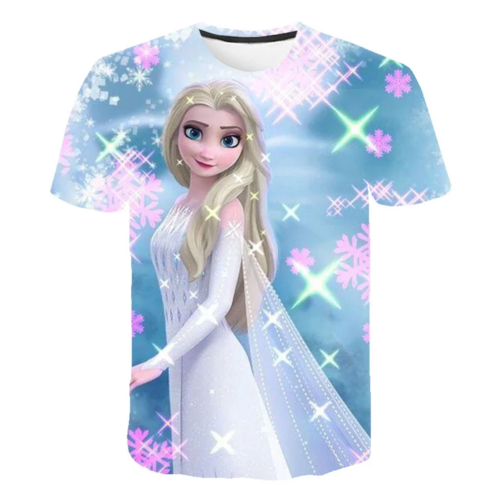 Kawaii Anna Elsa Frozen T Shirt Girl Tops Tees Kids Girls Clothes Disney T-shirts Children Short Sleeve Birthday Party Costume