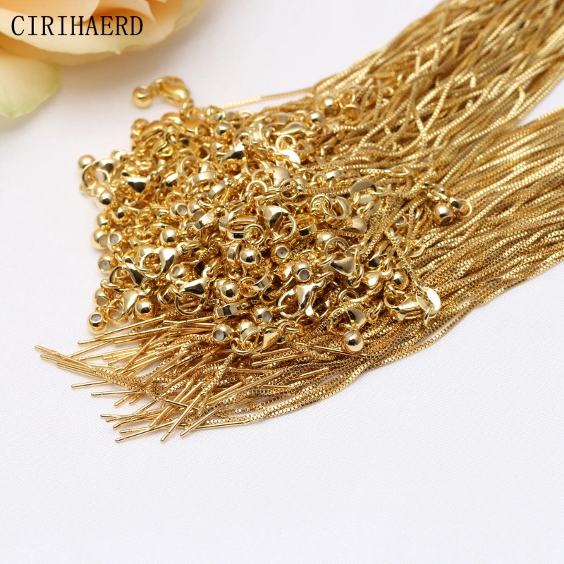 14K Gold Plated Women's Neck Chain Copper Metal Clavicle Necklace Pendant Connector Needle Box Chains Jewelry Making Accessories