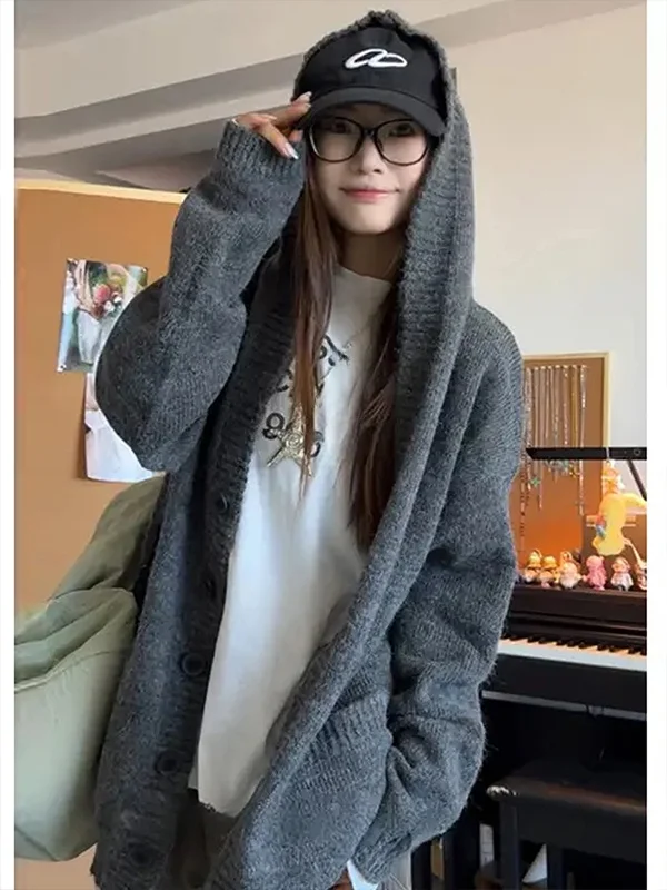 

Мужской кардиган Deep Ey Heavyweight, свободного кроя, в американском стиле, с вязаным узором, повседневный, вязаный, с капюшоном, в стиле Cleanfit