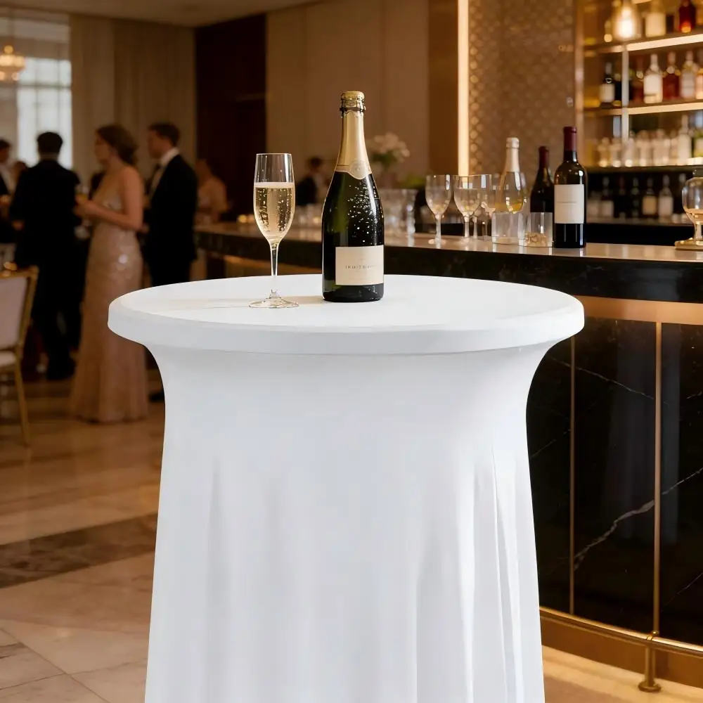 Weiße Farbe, hochwertige Cocktail-Tischdecke, Rock-Stil, modern, elegant, kommerzielle Besprechung, Bar, runde Sonnenblume, elastische Abdeckung – Detail 3