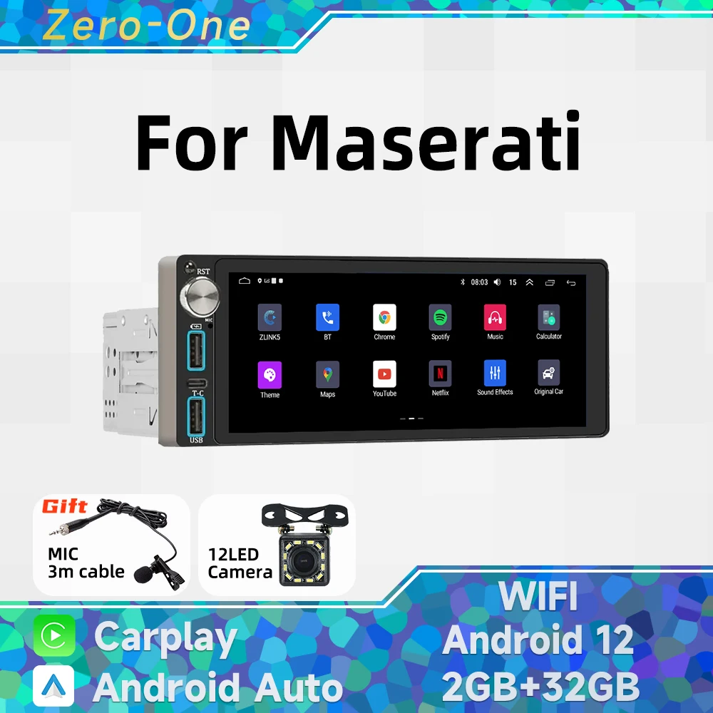 

Wireless Carplay Autoradio 1 Din Radio Android 13 Car Multimedia for Maserati 6.86" Screen Stereo Head Unit GPS Navigation Wifi