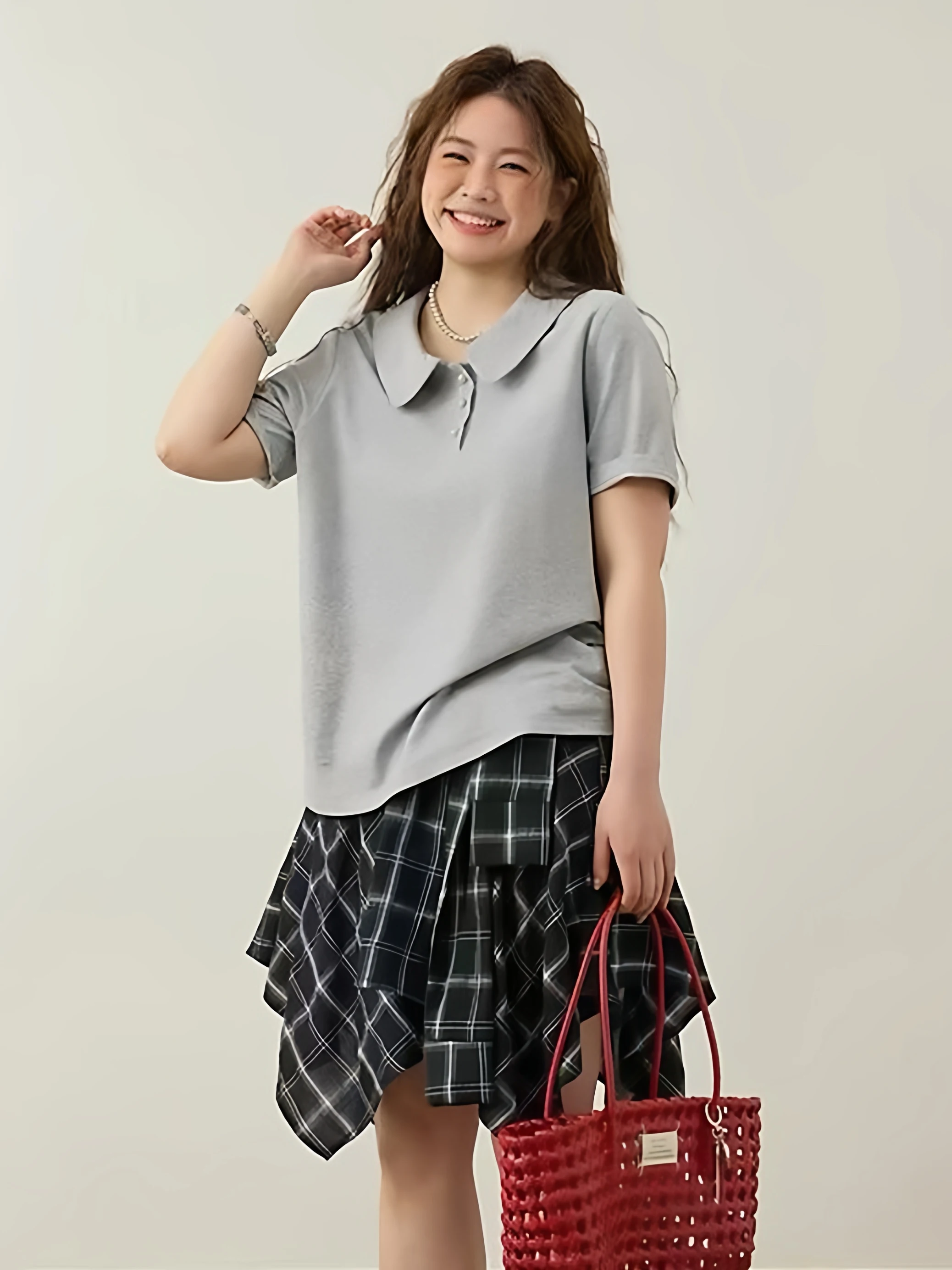 

Модная женская юбка в клетку больших размеров с поясом, с завышенной талией, короткая, А-силуэта, летняя, в корейском стиле