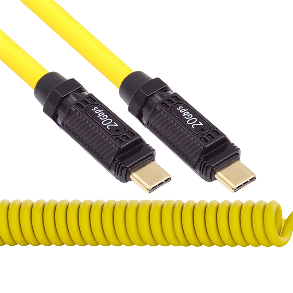 Cablecc Stretch Coiled High Flex Ultra Soft USB-C USB4 Cable Male to Male Type-C 20Gbps 140W 8K for Gaming Keyboard Mouse