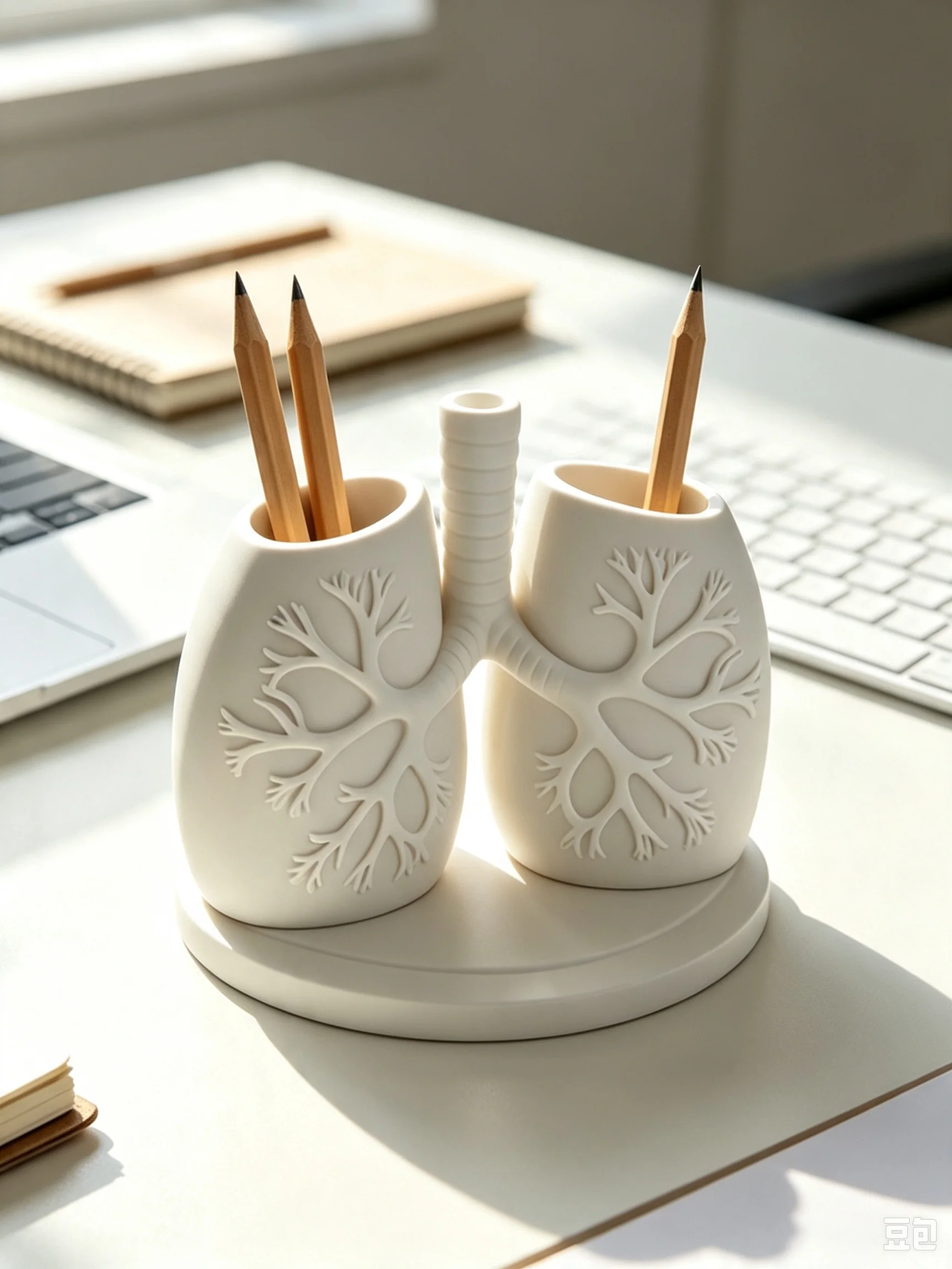 Creative Anatomical Lung-Shaped Desktop Pen Holder, Petg Material with Three-Dimensional Embossed Lung Texture, Dual-Compartment Storage Box, Dual Storage Cups with Central Tube Slot for Stable Base Design, Matte Black and White Modern Medical Style Ornament, Multifunctional Stationery Storage Holder, Bathroom Toothbrush Holder, Dressing Table Organizer, Universal for Office Desk, Home Office, Study Desk, and Tabletop Organization, Space-Saving Solution for Desktop Clutter, Stationery Storage for Doctors, Nurses, and Medical Students