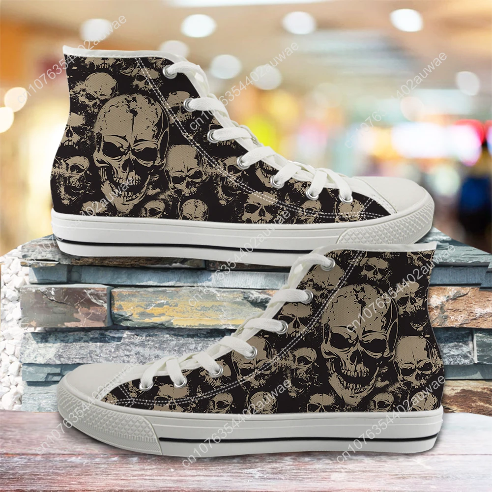 Men\'s Vulcanized Shoes Classic Superstar High Top Canvas Shoes Gothic Skull Print Men Flats Sneakers Chaussure Homme