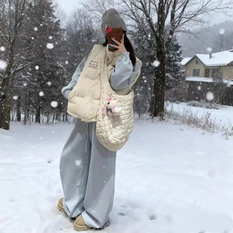 

Hot 2025 Sanrio Girl Winter Short White Soft Comfortable Cotton Jacket Hello Kitty Thickened Warm Fashion Sleeveless Vest Coat