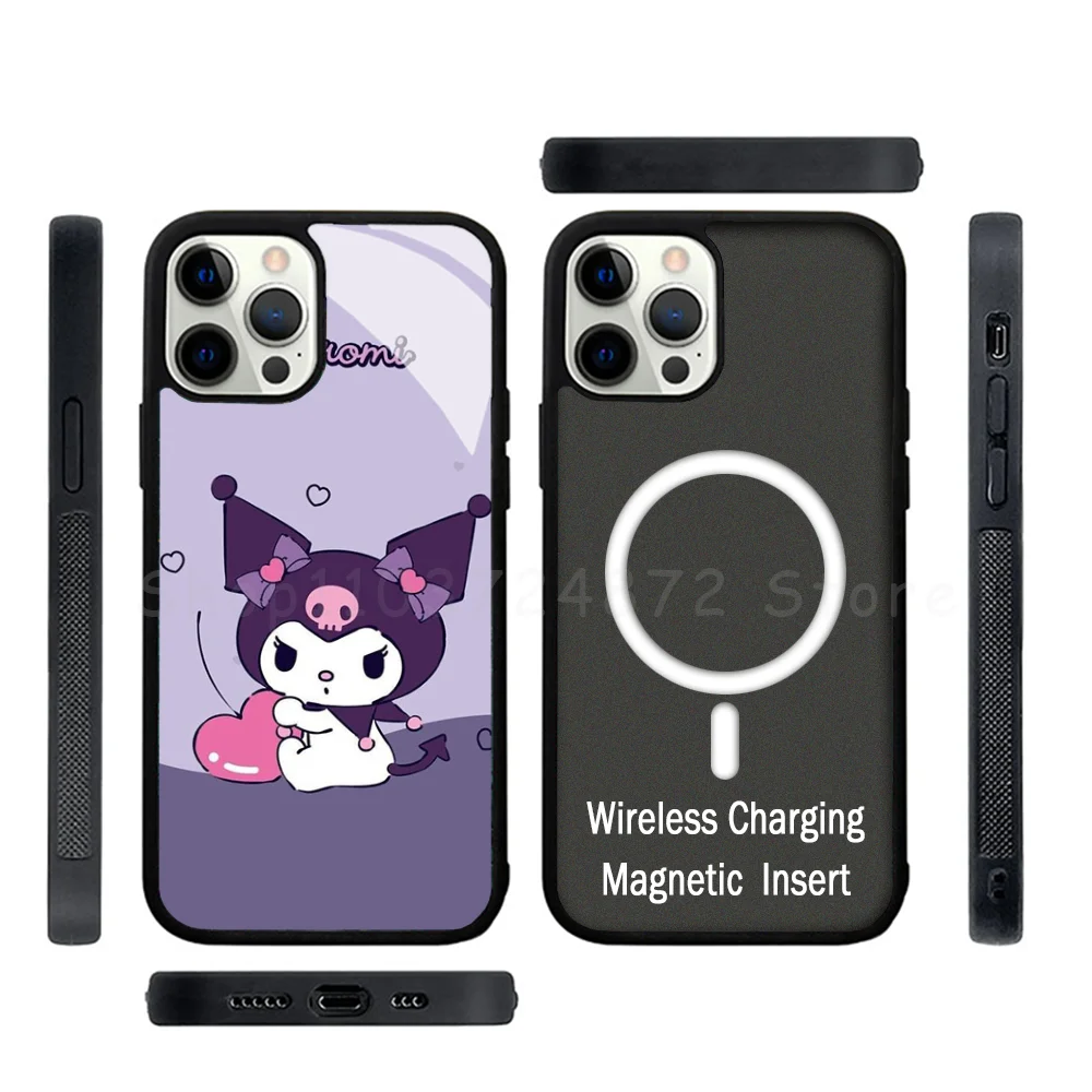 Kawaii K-kuromi Phone Case Strong Magnetic For IPhone 15 14 13 Pro Max Mini Alex Mirror For Magsafe Wireless Charging Cover