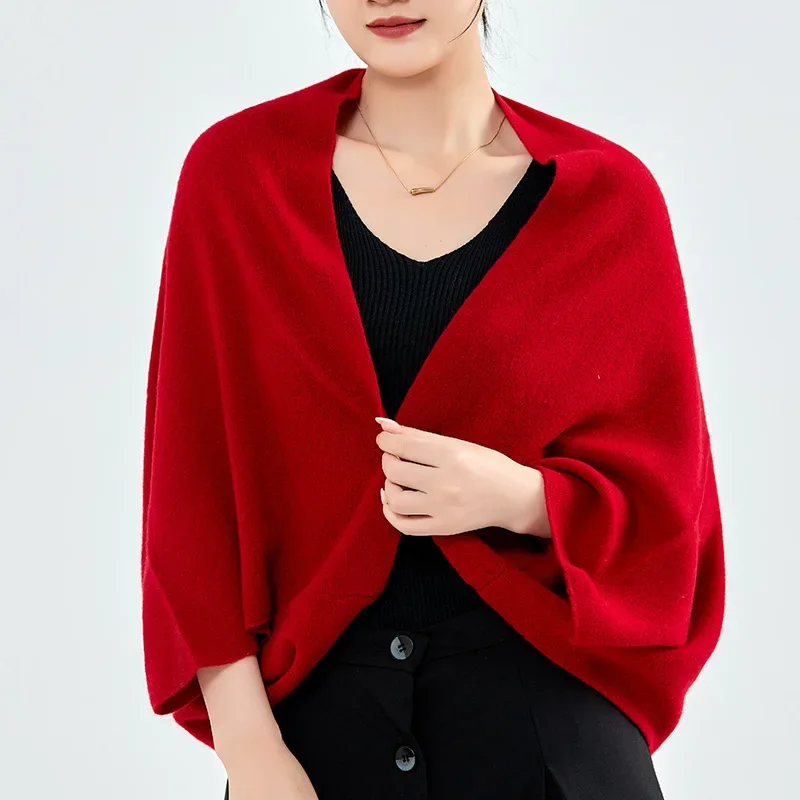 

2025 Knitted Shawl Women 100% Pure Wool Soft Warm Poncho Scarf Women Luxury Cardigan Cloak Winter Neck Protect Hijabs for Woman