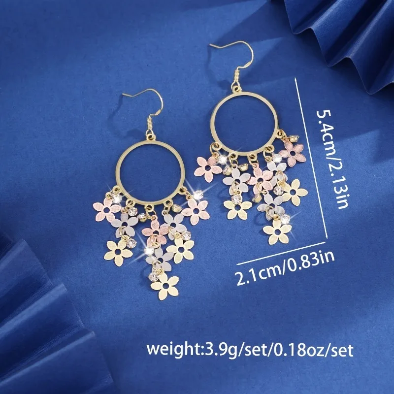 Stylish Elegant Small Flower Long Tassel Pendant Earrings for Women Vintage Temperament Exquisite Wedding Party Jewelry Gift