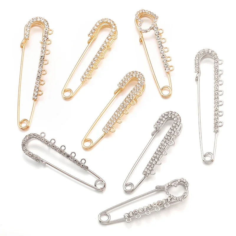 Alloy Rhinestone Brooches Gold Silver Color Decorative Safety Pin Fixed Pins Brooch for Women Dress Clothing DIY Jewelry Making