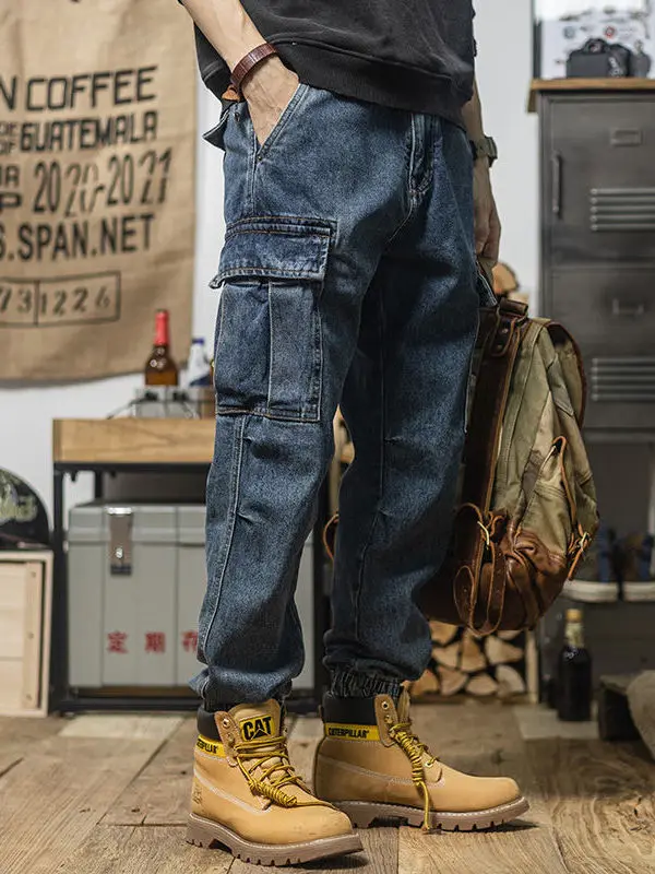 Spring Autumn Winter Thickened Wear-resistant Work Jeans Loose Cuffed Men's Denim Pants Anti-Scalding Labor Protection Clothes