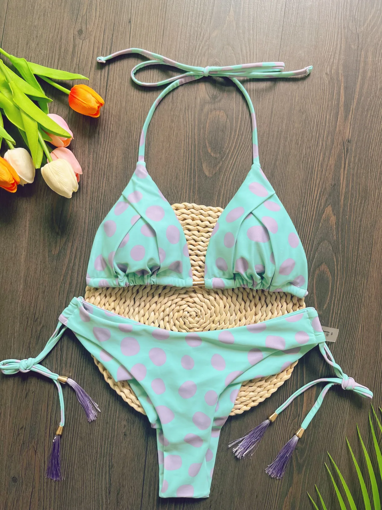 Swimsuit Women Print Sexy Bikinis Set Lace Up Beachwear Summer Swimwear Female Two-pieces Thong Swim Bathing Suits