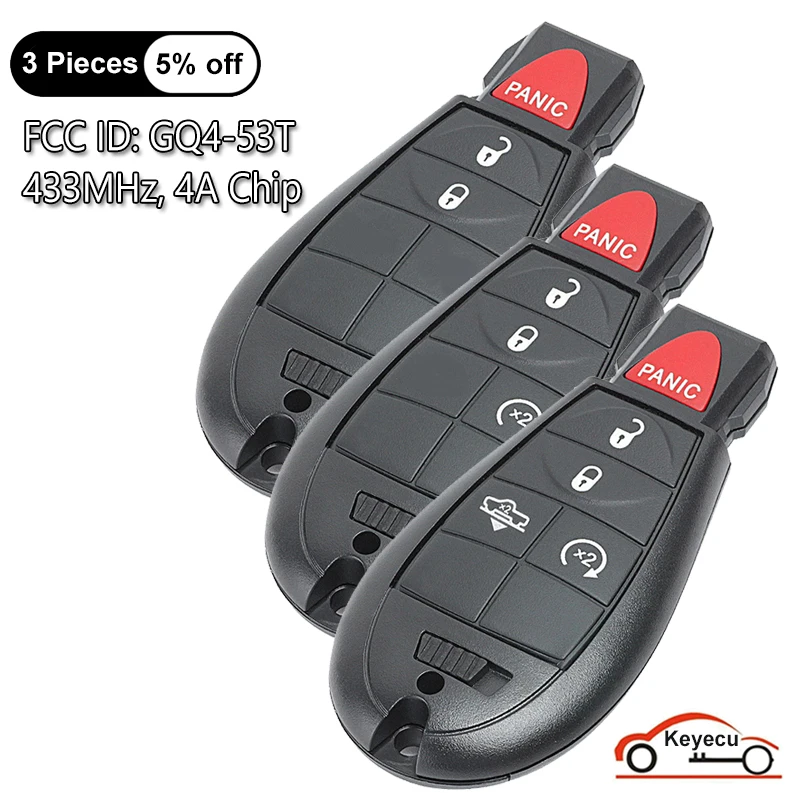 

KEYECU 3 4 5 Buttons 433MHz 4A Chip for Jeep Cherokee 2014 2015 2016 2017 2018 2019 Auto Remote Fobik Key Fob FCC ID: GQ4-53T