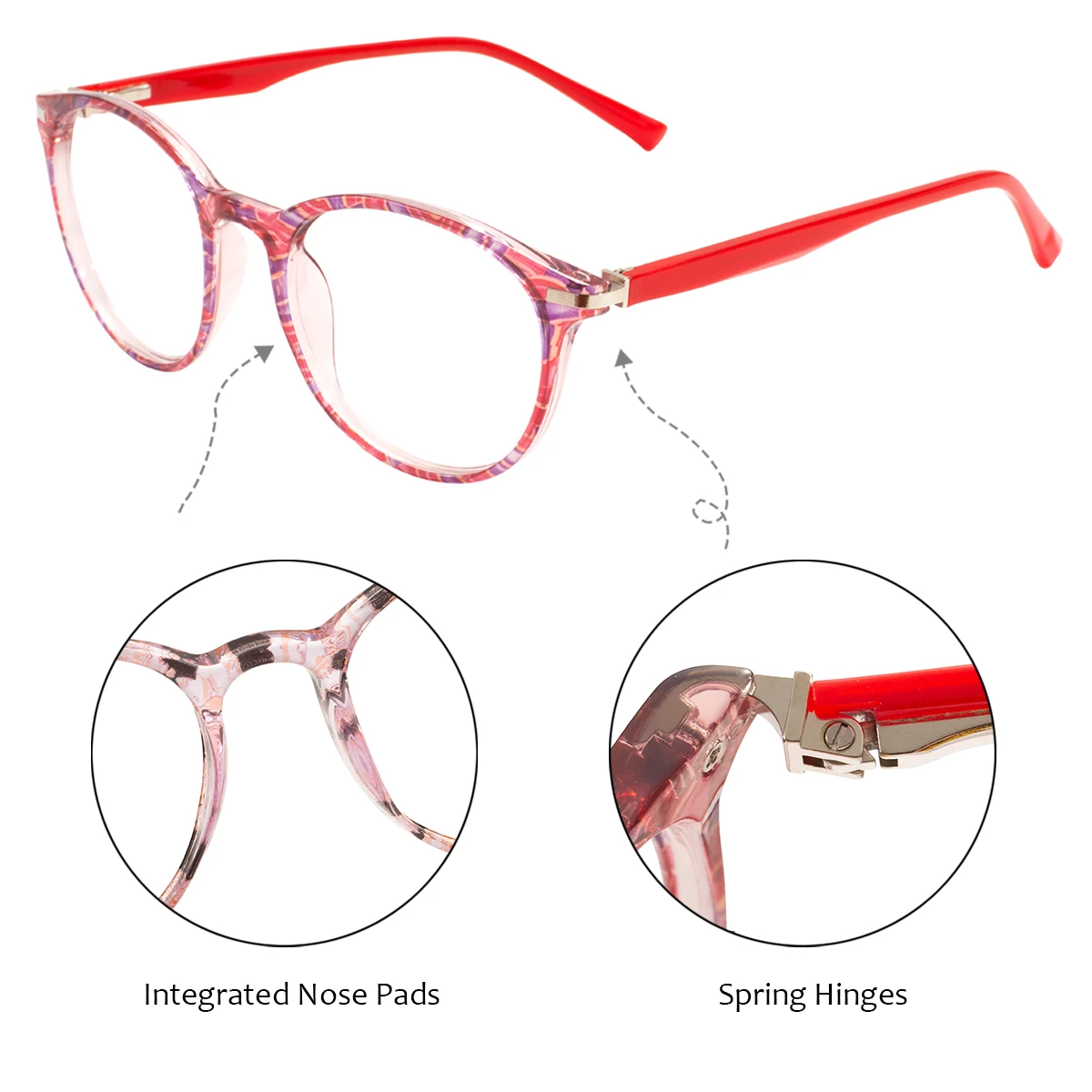 Transparent Light Oval Glasses Frame And Acetate Temple Medium Colorful Spectacle With Spring Hinge For Prescription Lenses