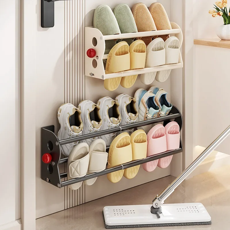 Magnetic Shoe Rack Double-Layer Slippers Organizer Space-Saving Wall Mounted Extendable Shoes Holder for Home Apartment