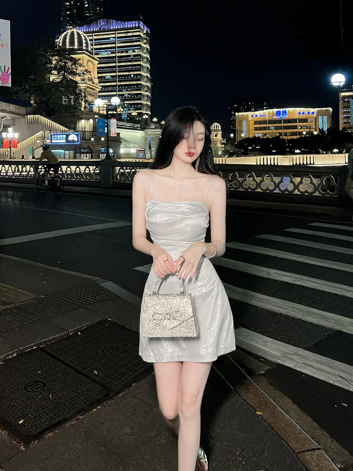 

iny Sequin Strapl Dr Women's High Waist A-Line Skirt Sexy ort Length Svel Polyester Fiber Gown