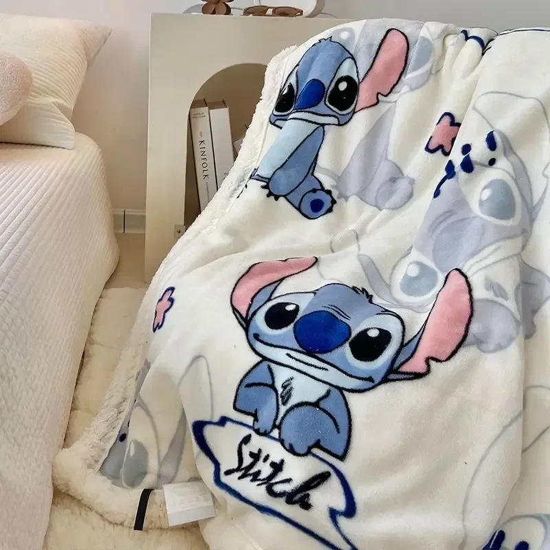 Disney Milk Flannel Children Adult Blanket Cartoon Stitch Cute Plush Air Conditioning Nap Blankets Coral Fleece Quilt Soft Shawl