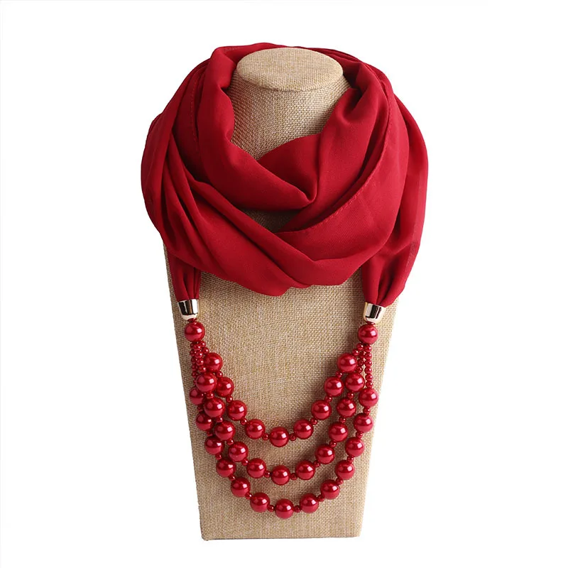 Woman Scarves With Beads Pearls Muslims Women Scarf Of Jewelry Accessory Woman Scarves Muffler Chiffon Fabric Shawl Headscarf