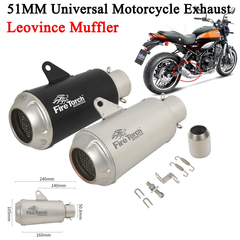 

51MM Universal Leovince Motorcycle Exhaust Modified Scooter Moto Muffler Fit Most Escape With Sticker For ZX6R ZX10R Z900 R1 R3