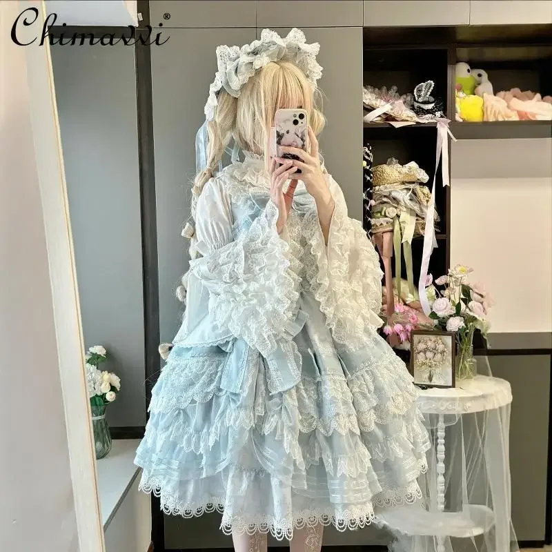 قميص لوليتا الجديد بأكمام جي قميص سفلي للربيع والخريف للفتيات الجميلات قميص نسائي بأكمام واسعة من الدانتيل JSK بأكمام طويلة قمصان De Mujer