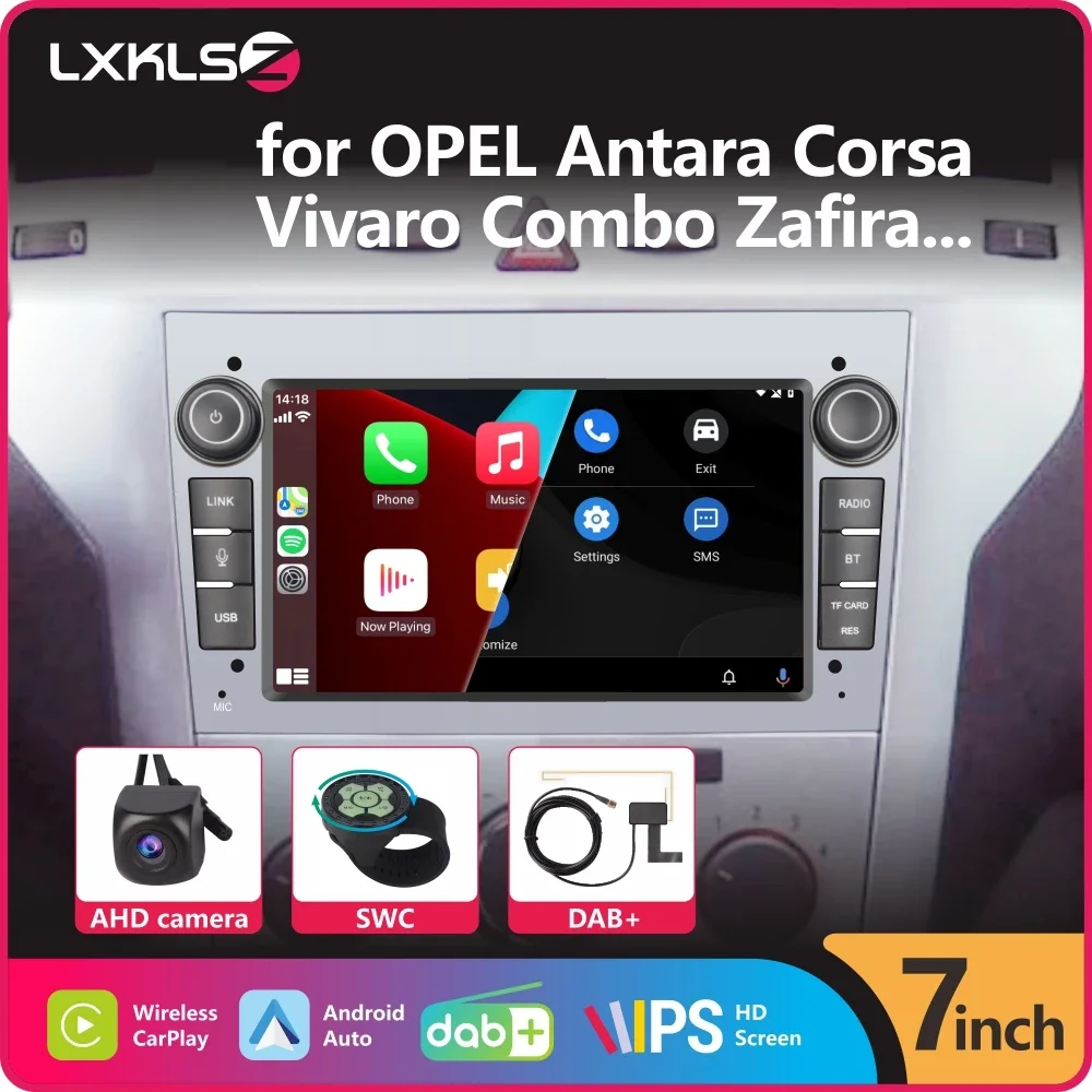 LXKLSZ Car Radio 2Din with Wireless Carplay Android Auto DAB+ for OPEL Antara Corsa Corsa Vivaro Combo Zafira, Silver Color