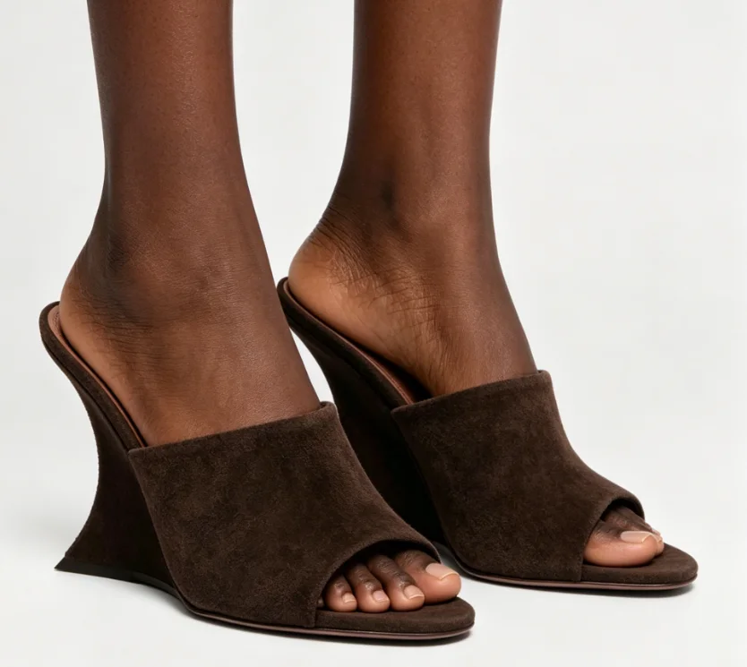 

Women's Black/brown Suede Wedge Heel Slippers Open Toe Slip-On Mules Sandals 2026 Party Casual Summer Fashion Sandals