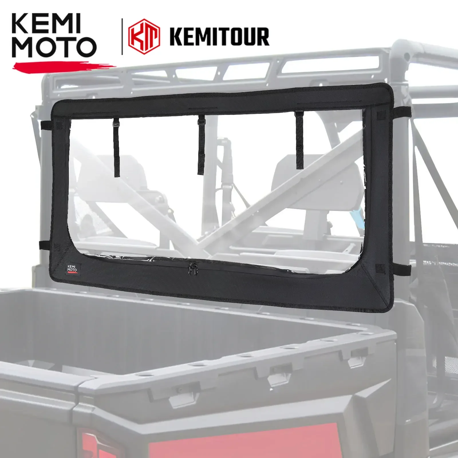 KEMIMOTO Soft Rear Window PVC Sunshade Zippered Back Windshield Compatible with Polaris Ranger XP 1000/ 1000 / XP 900 2013-2024