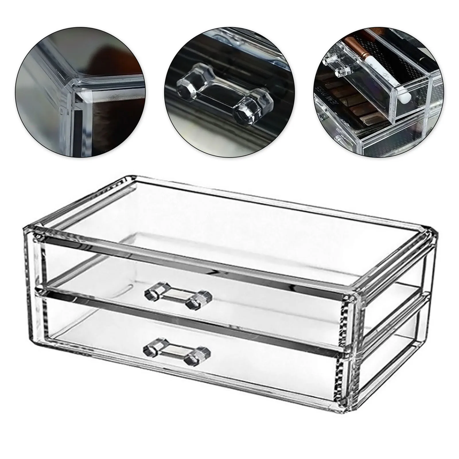 2 Drawer Acrylic Makeup Storage Box Desk Jewelry & Clear Cosmetic Organizer Vanity Storage Display Box Make Up Organizers