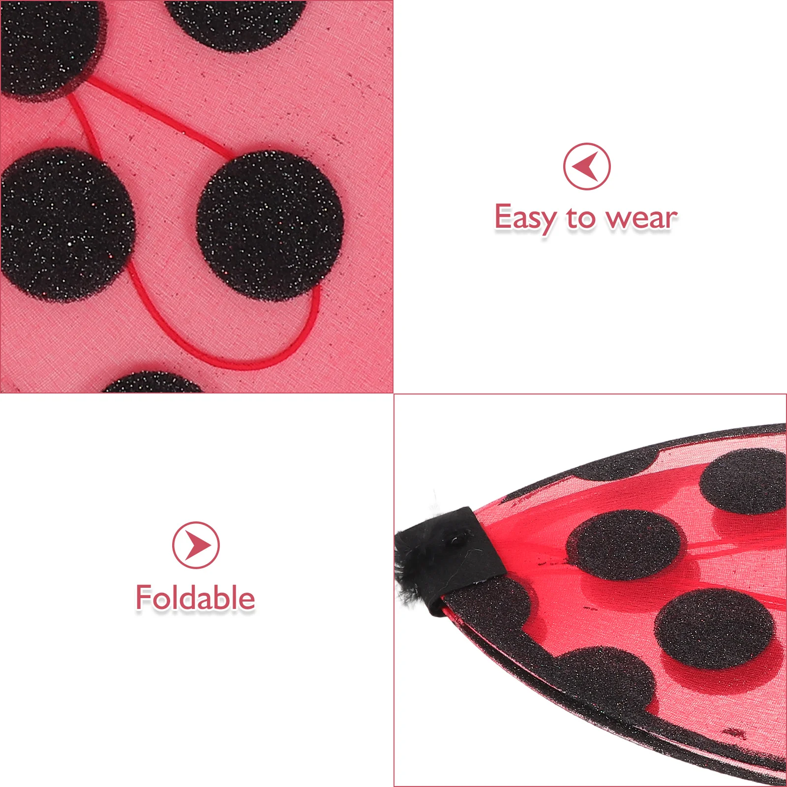 Red Ladybug Wing Performance Costume Glitter Foldable Lightweight Masquerade Birthday Party Dress Kids Girls Cosplay Accessories