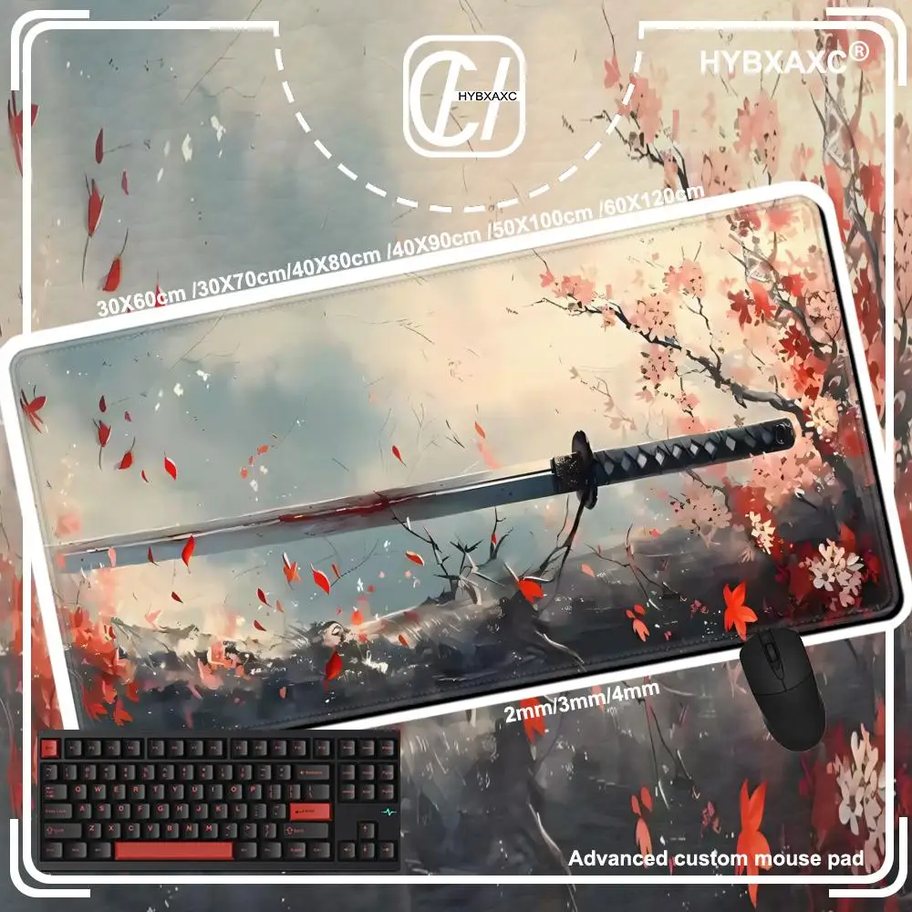 Japanese Samurai Katana Mouse Pad Aesthetic Gaming Desk Accessories Laptop Accessories HYBXAXC Keyboard Mat Gamer Extended Rug