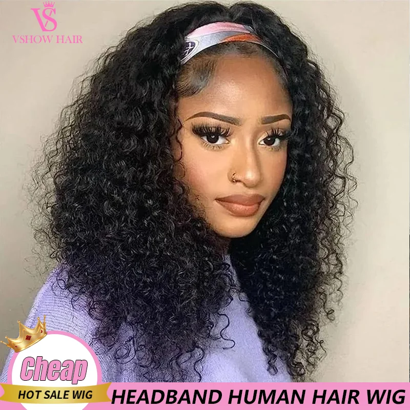 Water Wave Headband wigs human hair Brazilian Glueless wigs on sale For Women Full Made Machine Virgin Human Hair Wig 100%