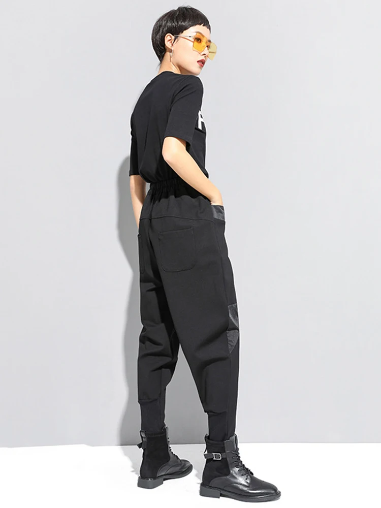 EAM High Elastic Waist Black Zipper Split Long Harem Trousers New Loose Fit Pants Women Fashion Tide Autumn 2026 1N796