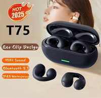 NEW T75 Bluetooth 5.3 Wireless Bone Conduction Headphones Clip Ear Music Noise Canceling Headset HD Call Sports Gaming Earphone