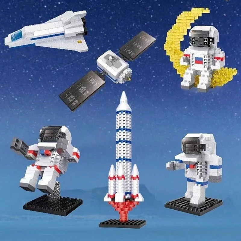 Space Astronaut Micro Building Blocks DIY Assembly Games Space Shuttle Model Puzzle Bricks Cartoon Ornaments Children Fun Toys