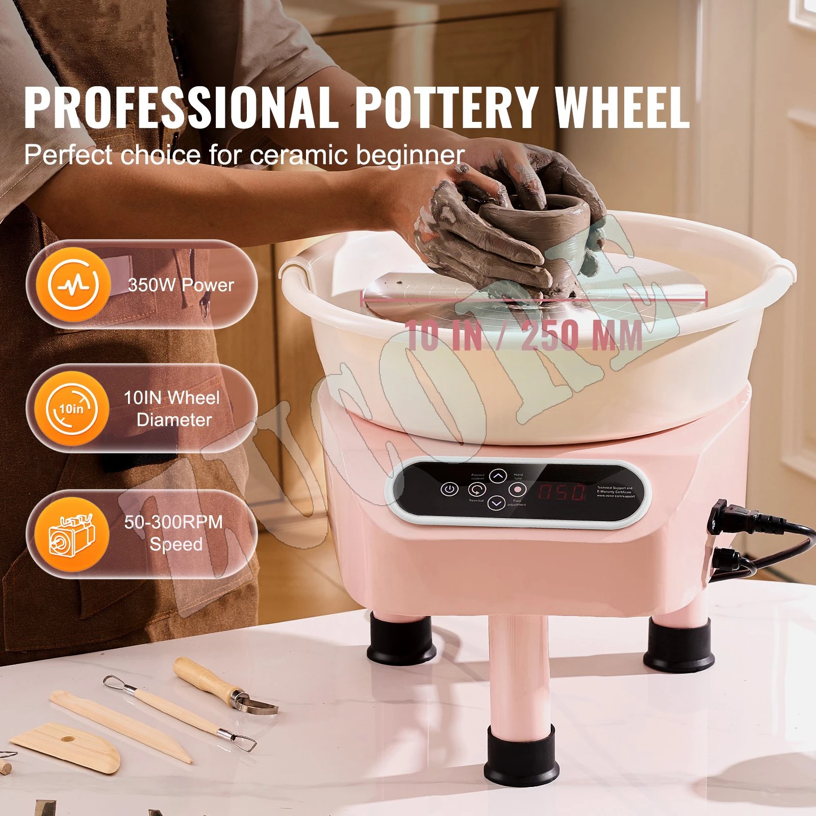 Macchina per la formatura di ceramica da 450 W Ruota per ceramica Ruota in ceramica a trasmissione diretta da 28 cm con 3 gambe di supporto per schermo LCD artigianale fai-da-te