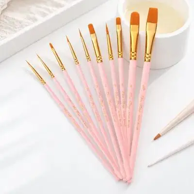 10 قطع من مجموعات الرسم الفنية بألوان مائية وزيت الغواش والصوف والنايلون الفاخر وأنبوب نحاسي متين أنيق وجميل وشكل بسيط