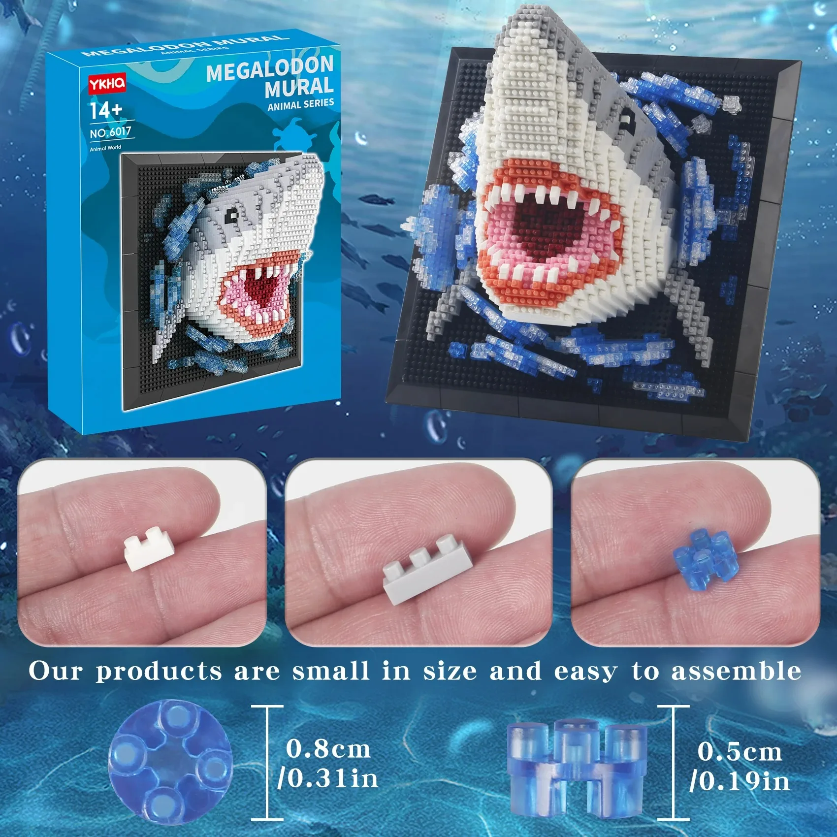 1800 Creative 3D Shark Wall Painting Building Blocks - Miniature Assembly Christmas Birthday Gift Valentine's Day Decoration Orn