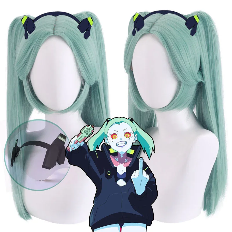 Rebecca Cosplay Perücke Anime Cyberpunk Edger unners Cosplay Doppel Pferdes chwänze Cyan-Blue Perücke hitze beständige synthetische Perücken