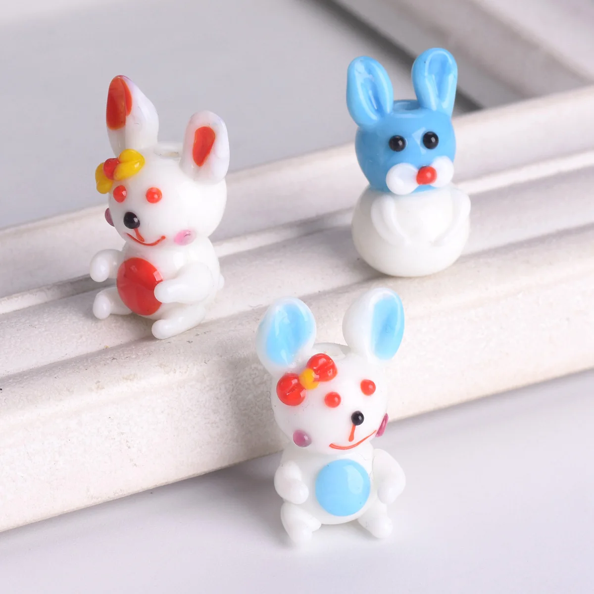 2pcs 25mm Cut Bunny Rabbit Shape Handmade Lampwork Glass Loose Beads For Jewelry Making DIY Crafts Findings