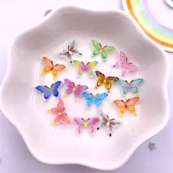 50pcs Glitter Resin Colorful Mini Crystal Butterfly Nail Art Flatback Rhinestone Figurines DIY Miniatures Scrapbook Decor Crafts