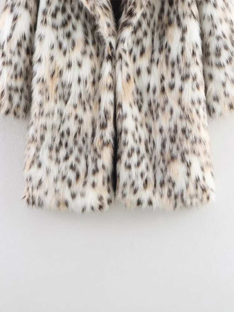 Europese en Amerikaanse stijl herfst 2025, nieuwe dames losse, casual, halflange jas met lange mouwen en kunstbonteffect