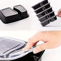 5/10PCS Disposable Black Lunch Takeaway Box Two Compartment Three Compartment Fast Food Packaging Covered Fresh-keeping Box