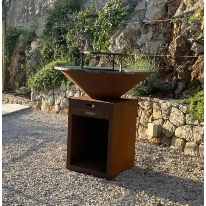 Corten Steel Wood Burning BBQ Grill For Outdoor Cooking Large BBQ Stove Used For Outdoor Kitchen