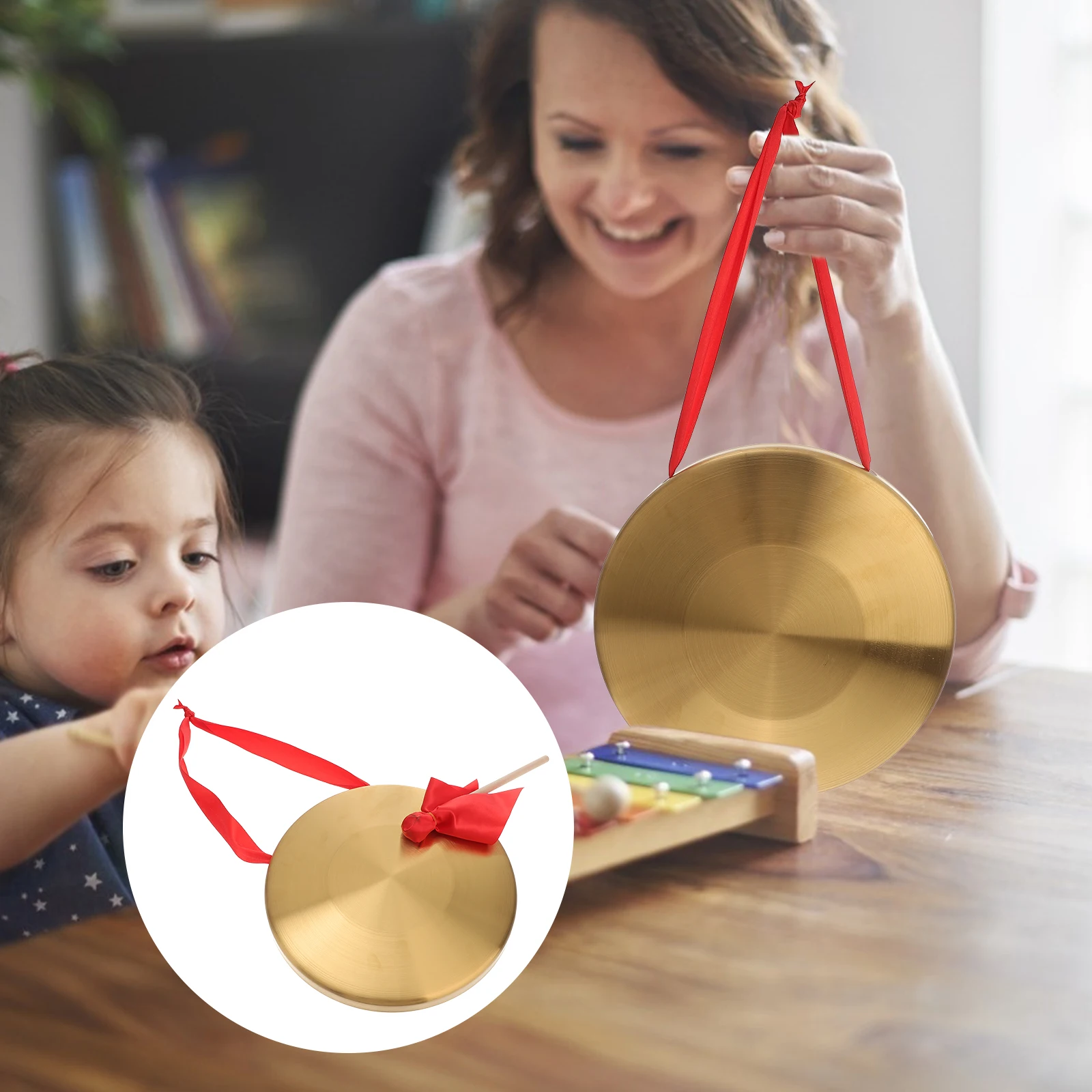 

1 Set Hand Gong Copper Percussion Instrument Golden Smooth Polished Durable Sturdy Clear Loud Sound For Kids Hearing Training