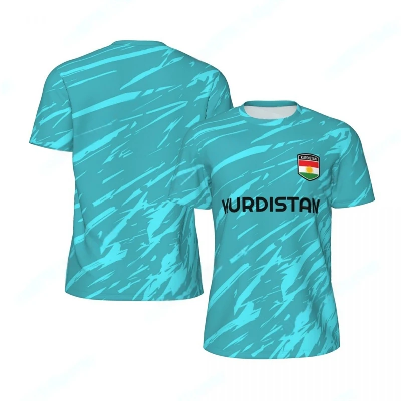 Fashion Kurdistan Flag Graphic Football T Shirts For Men Trend 3D National Emblem Printed Sports T-shirts Loose Breathable Tees